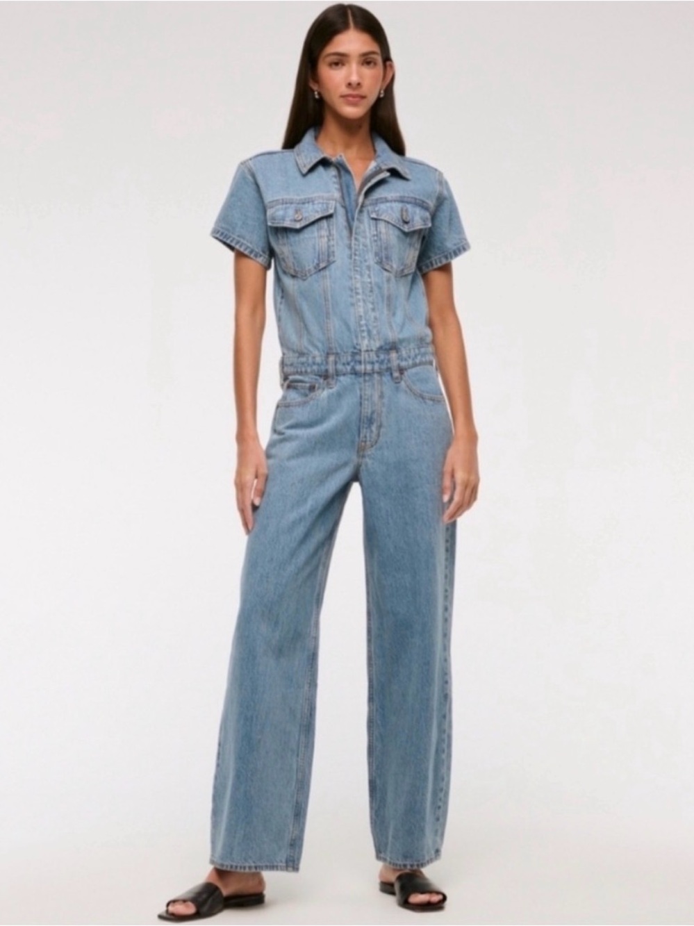 Light Blue Abercrombie Wide-Leg Utility Jumpsuit, Medium Petite